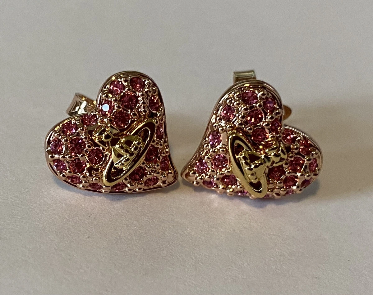 Vivienne Westwood Tiny Diamante Earrings Pink Gold Genuine