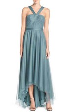 NWOT vintage teal ML Monique Lhuillier Bridesmaids hi low tulle gown size 10