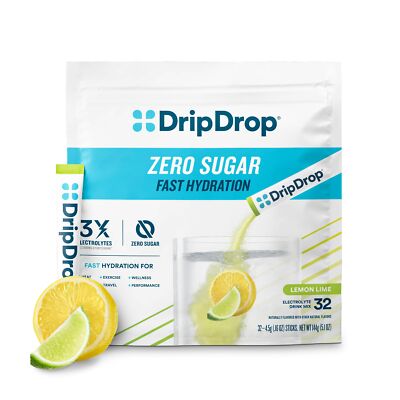 DripDrop Sugar Free Hydration Packets - Zero Lemon Lime - Single Serve Electr...