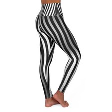 High Waisted Yoga Leggings AOP - Black-White Stripes