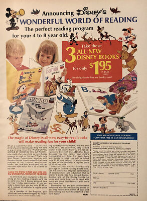 1973 Disney Wonderful World Reading PRINT AD Child Program Mail Offer VTG 1970s