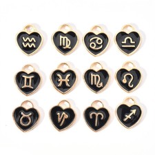 Constellation Charm Black Enamel Zodiac Symbol Pendant Jewelry YOU PICK