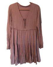 Altar’d State Dusty Rose Pink Tiered Tie Neckline Midi Dress Sz Small