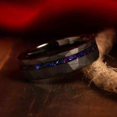 Nebula Ring, Mens Wedding Band, 6mm Black Tungsten Outer Space Ring, Comfort Fit