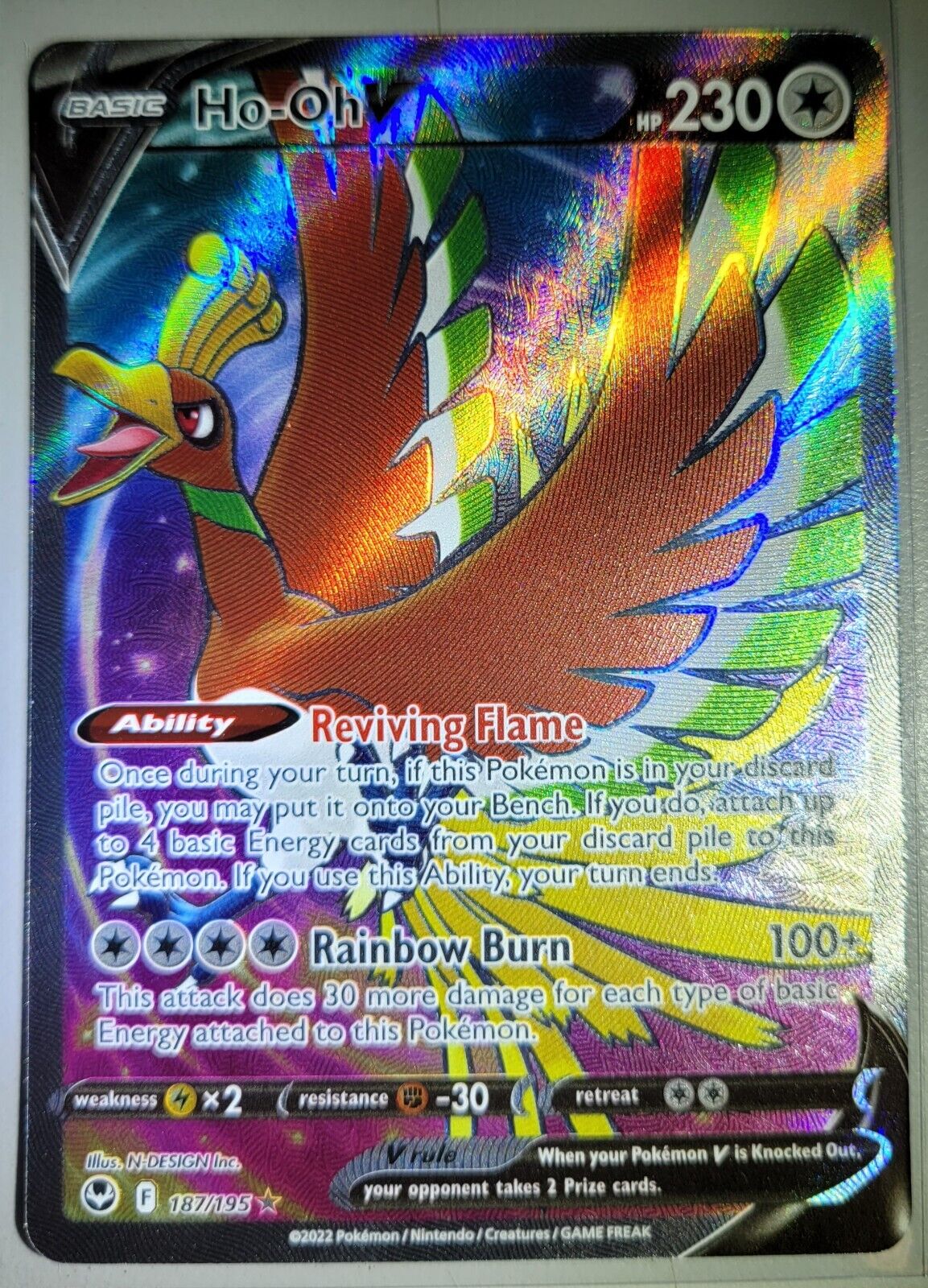 Ho-Oh V 187/195 Full Art Ultra Rare Silver Tempest Pokémon TCG NM