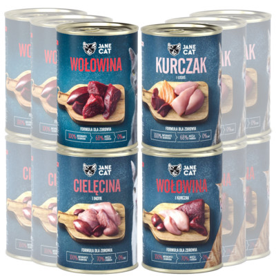 Jane Cat Adult Mix Geschmäcker 12x400g Nassfutter für Katzen ohne Getreide