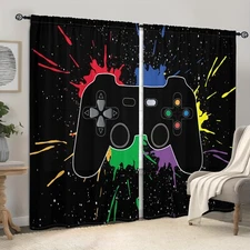 2PCS Stylish Gamepad Game Console Pattern Curtains for Youth Bedroom Living Room