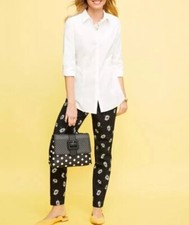 New Talbots Hampshire Ankle Pant Size 8 Black Daisy Print Straight Stretch 109