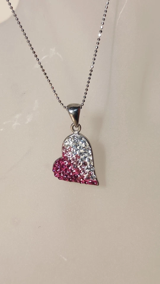 Collana Argento 925 Silver Ciondolo Cuore Zirconi Rosa Punto Luce Donna - Immagine 3 di 4