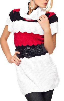 Sexy Femmes Tricot Manches Courtes Pull Rolli Ceinture 34/36/38 Blanc Noir Rot