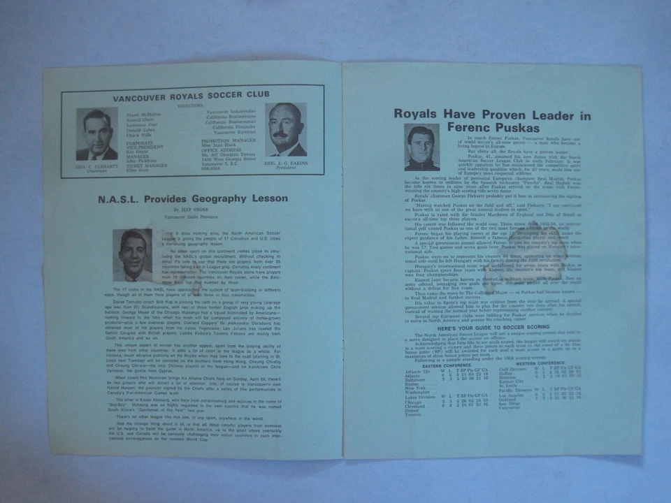 1968 VANCOUVER ROYALS VS BALTIMORE BAYS NASL SOCCER FOOTBALL PROGRAM - Image 3 of 4