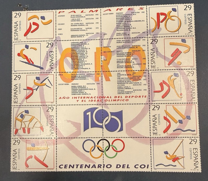 Spain Full Sheet MNH Olympic Gold Medals Games Winners 1994 Mint Never Hinged