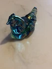 Vintage Fenton green carnival iridescent art glass 2" mini hen chicken figurine