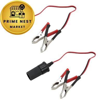 12 Inch Cigarette Lighter Extension Cord, 12V Car Battery Clamp-on 2PCS 