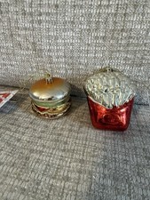 Set Of 2 Burger Fries Glass Ornaments