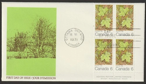 Canada #536, Maple Leaves in Summer, LR PB, Official First Day Cover, FDC 1971