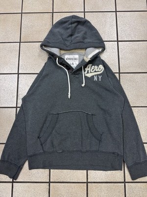 Vintage Aeropostale Hoodie Henley Y2K Surf Skate Grunge Aero NY Gray Mens LG
