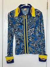 Toby  s Western Show Shirt Size M   Custom Bling   Royal Blue   Ring Ready
