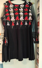 New Look Curve Skater Dress Embroidered Flowers Black UK Size 22