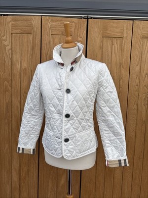 Kultige klassische weiße Damen-Steppjacke von Burberry England kariert gefüttert UK 8/10