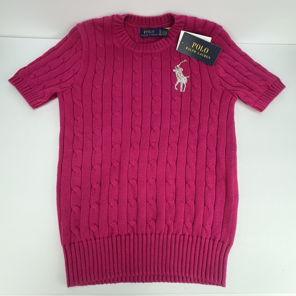 Polo Ralph Lauren Hot Pink Sweater XS Short Sleeve Beaded Pony | eBay