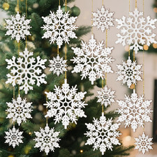 42Pcs White Snowflake Ornaments Glitter Christmas Tree Winter Party Decor