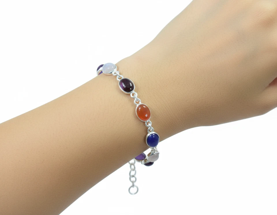 925 Sterling Silver Gemstone Bracelet, Amethyst, Labradorite, Garnet and more - Image 4 of 4