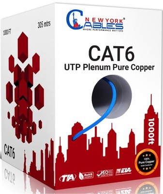 CAT6 Plenum Cable 1000ft | 100% Pure Copper, UTP, 550MHz, 23AWG, 4Pair 10GB E...