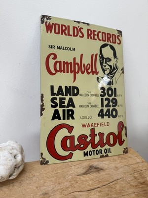 Castrol Motor Oil Malcolm Campbell Emaille Metall Vintage Retro - Land Speed Schild
