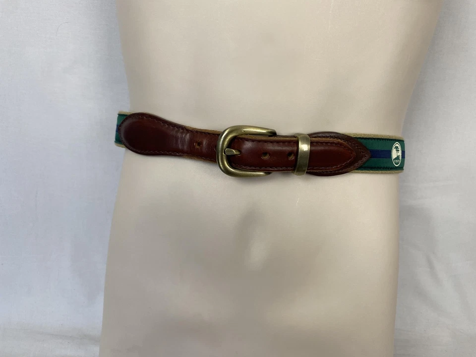 Cinturón de playa YRI Pebble para hombre 44 verde azul marino cinta lona cuero EE. UU. latón golf Foto 2 de 4