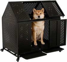 44'' Indestructible Heavy Duty Dog Crate Cage Kennel for Large Dogs with Wheels