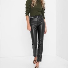 Gap Pants Womens 26 2 Black Vegan Faux Leather Vintage Slim High Rise