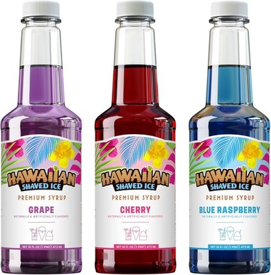 Hawaiian Shaved Ice Syrup Assortment, 3 - 16oz Bottles Of The Most Popular... 