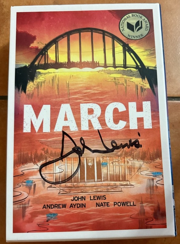 John Lewis Autographed MARCH Graphic Novel Trilogy in Slipcase Civil Rights