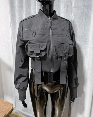 CROPP Damen Bomberjacke kurz schwarz Gr. S Techno Gothic Harness - Bild 1 von 4