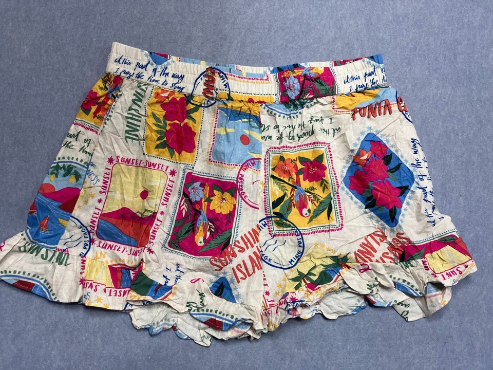 Sportsgirl Size 16 Tropical Print Ruffle Shorts Beach Festival Hawaiian Casual
