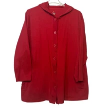 Juno Active Red Womens Button Up Hooded Jacket 4X Cotton Pockets Lightweight Rel