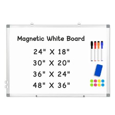 AMUSIGHT Double Sided Magnetic Whiteboard, 36x24 in, Aluminum Frame