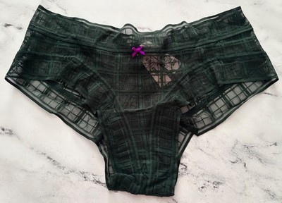 Victoria's Secret Cheeky Panty Sheer Green Plaid Check Mesh S L XL