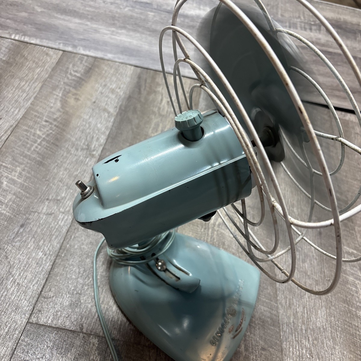 Vintage General Electric GE Fan Mid Century Modern Aqua Blue Desk