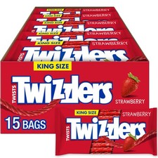TWIZZLERS Twists Strawberry Flavored King Size, 5 Ounce (Pack of 15), Red