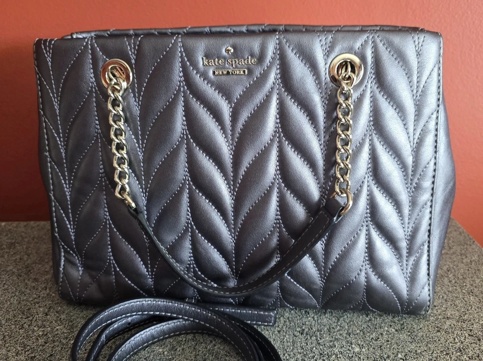 Kate Spade Briar Lane Meena Quilted Crossbody Bag Gunmetal Gray Leather Purse - Image 2 of 4