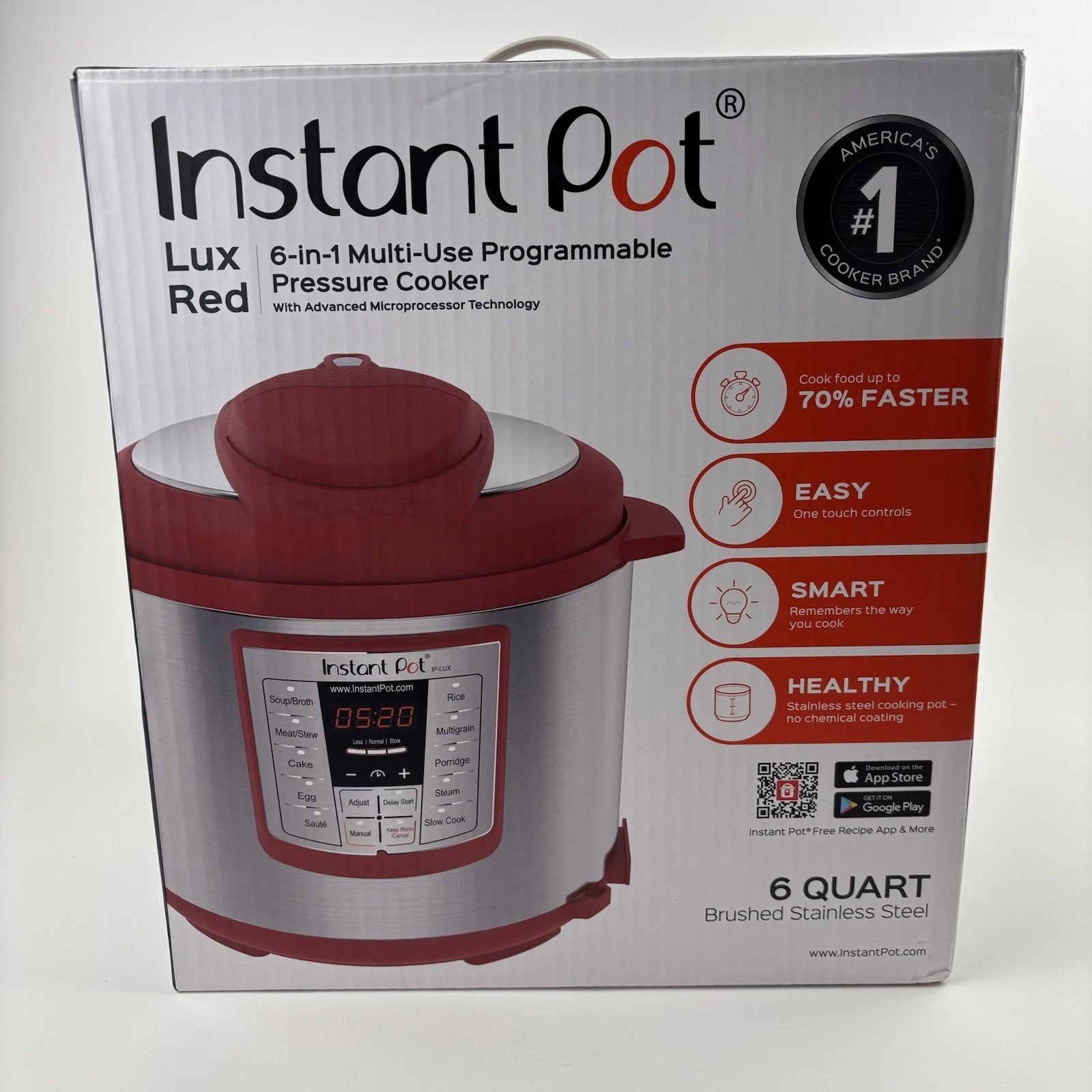 Instant Pot Lux Red 6 Qt 6-in-1 Multi-Use Programmable Pressure Cooker Open Box