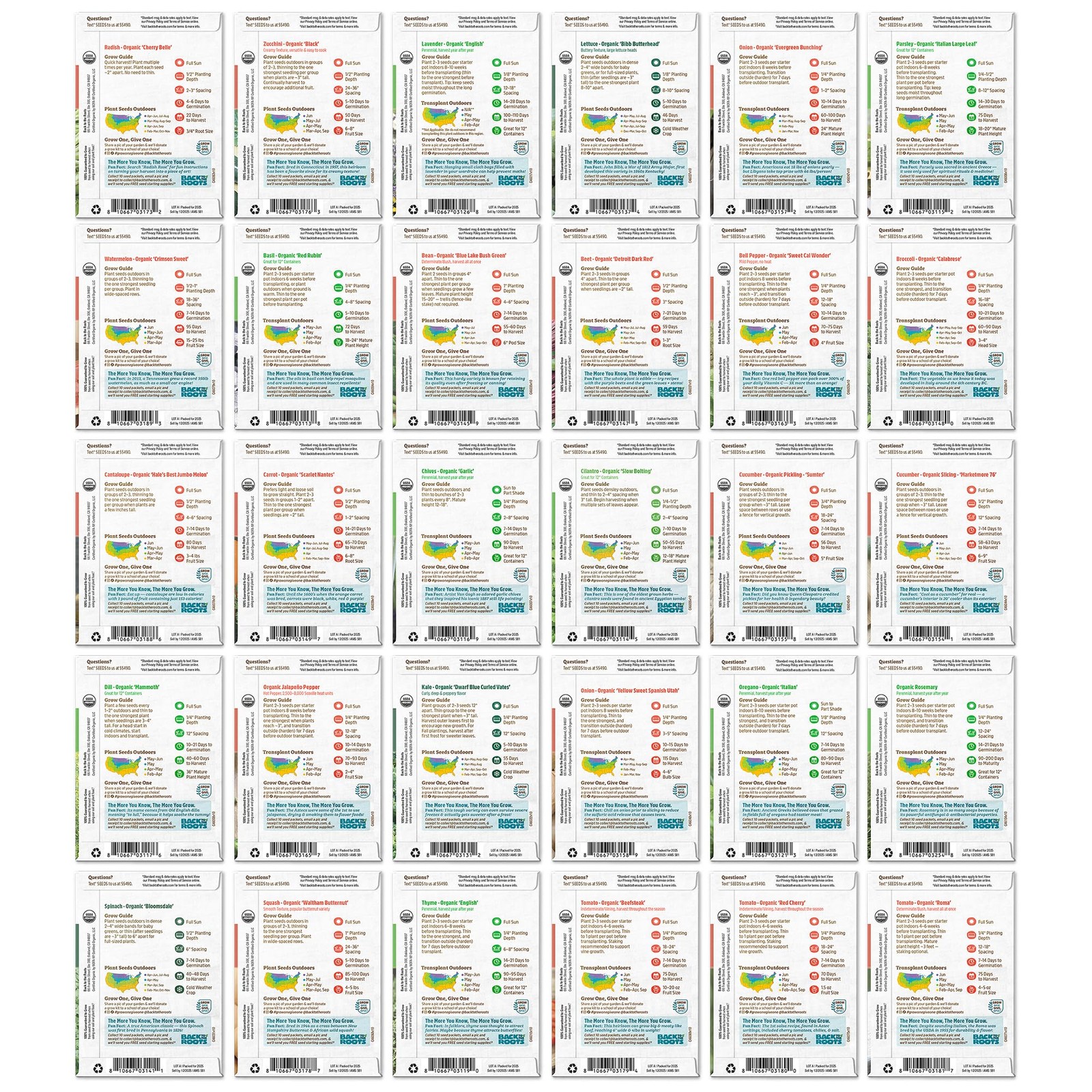 Organic Heirloom Vegetable and Herb Seed Bundle 30 Pack Non GMO Plant Seeds