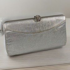 Vtg 1950's Silver Metallic Clutch Wallet w Optional Chain Jeweled Clasp Event