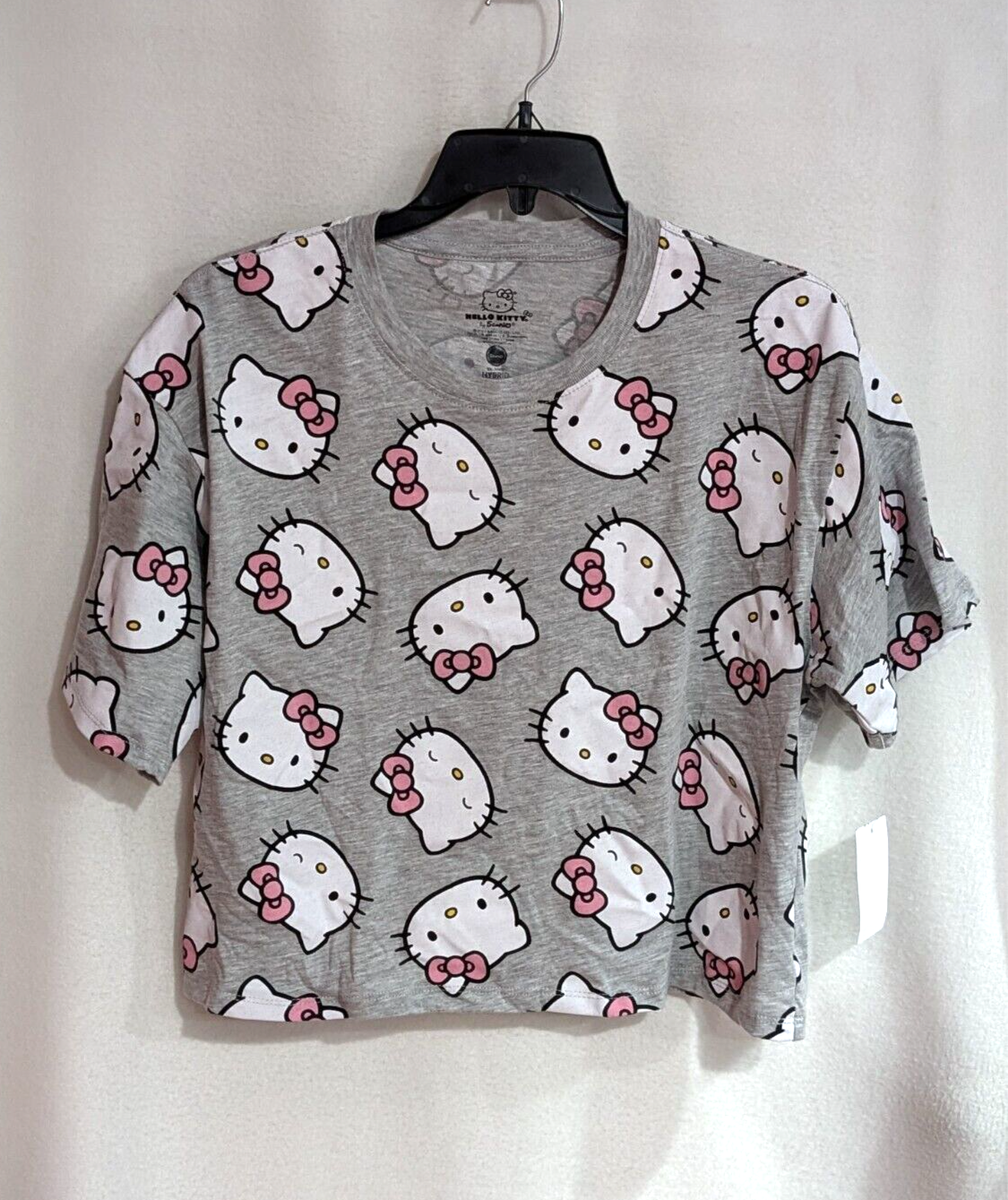 Hello Kitty (Sanrio) Junior's Grey Heather Face Print Loose Crop