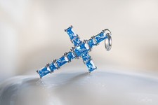 Kreuz Schmuck Anhänger / 925 Sterling Silber & blauen Aquamarin für Halskette