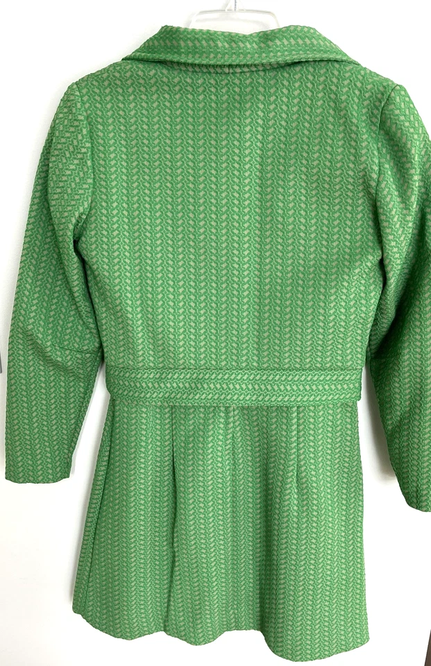 Vtg Mod Kim O'Hare Junior 2 PC Dress Cropped Jacket Green Tan Print Size 11 - Image 3 of 4