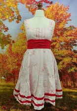 Apricot pink red 100% cotton floral Tea Dress. UK women's size Medium