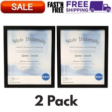 (2 Pack) 8.5x11 Document Picture Frame Certificate Wall Home Office Decor, Black
